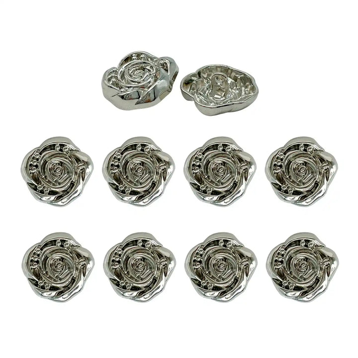 Decorative Rose Metal Buttons | 11mm(17L), 18mm(28L) & 23mm(36L)