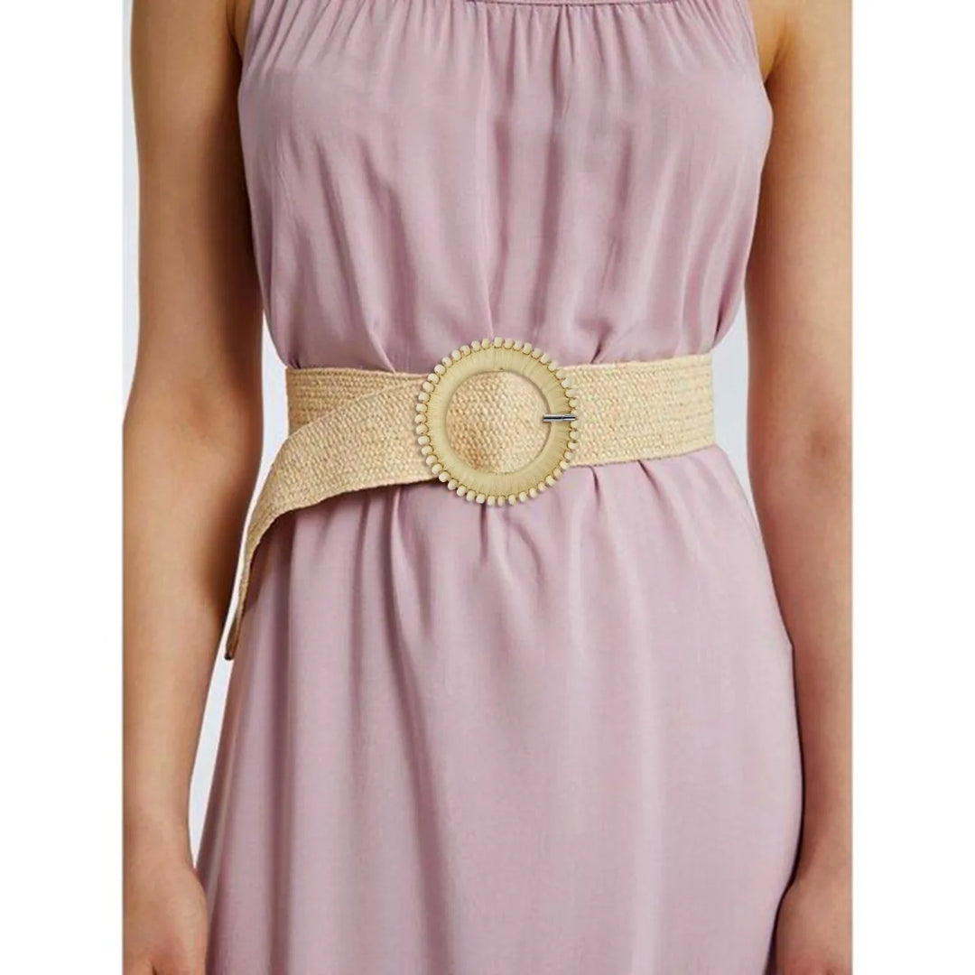 Natural Straw Round Buckle with Metal Pin | 2.5 inches & 3 inches