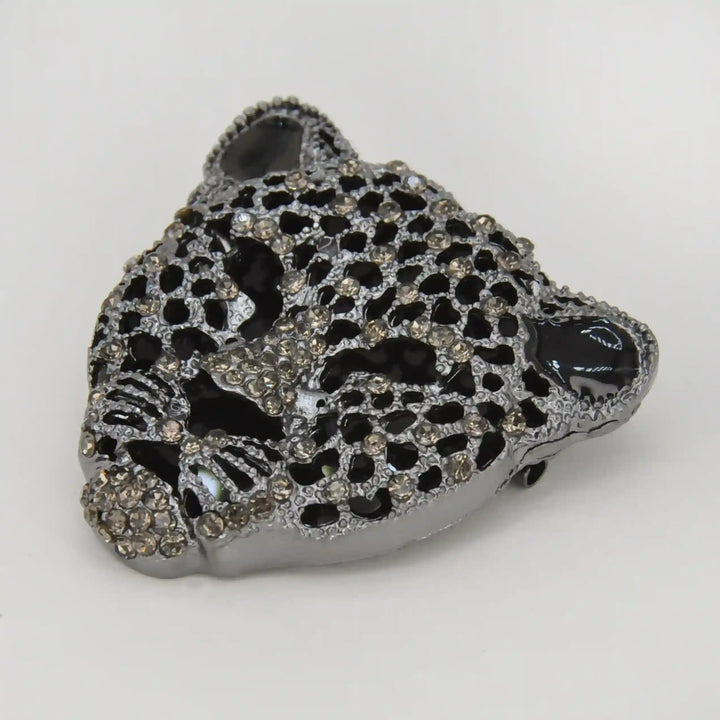 Panther Leopard Head Rhinestone Brooch