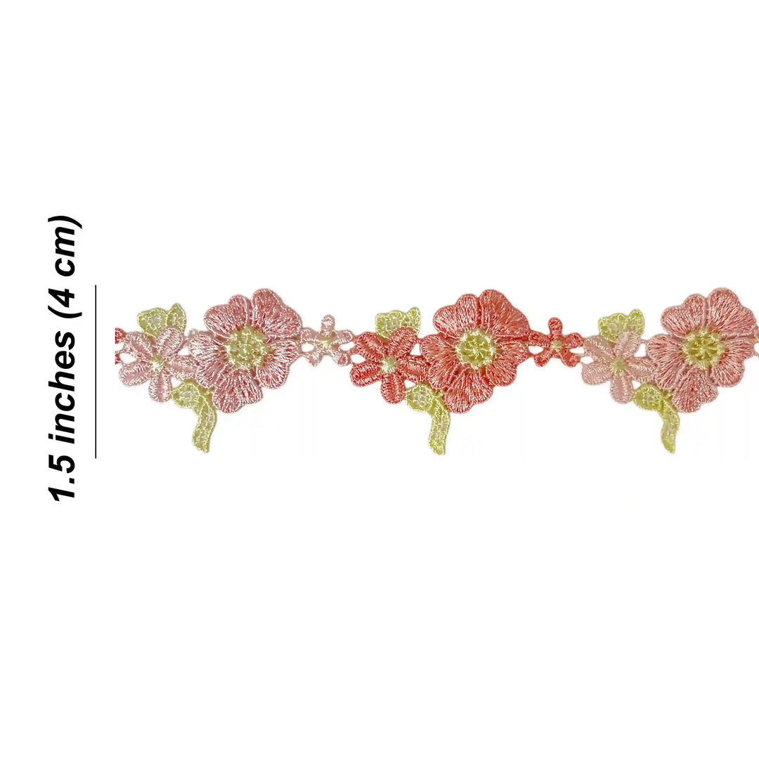 Pink Floral Embroidered Lace