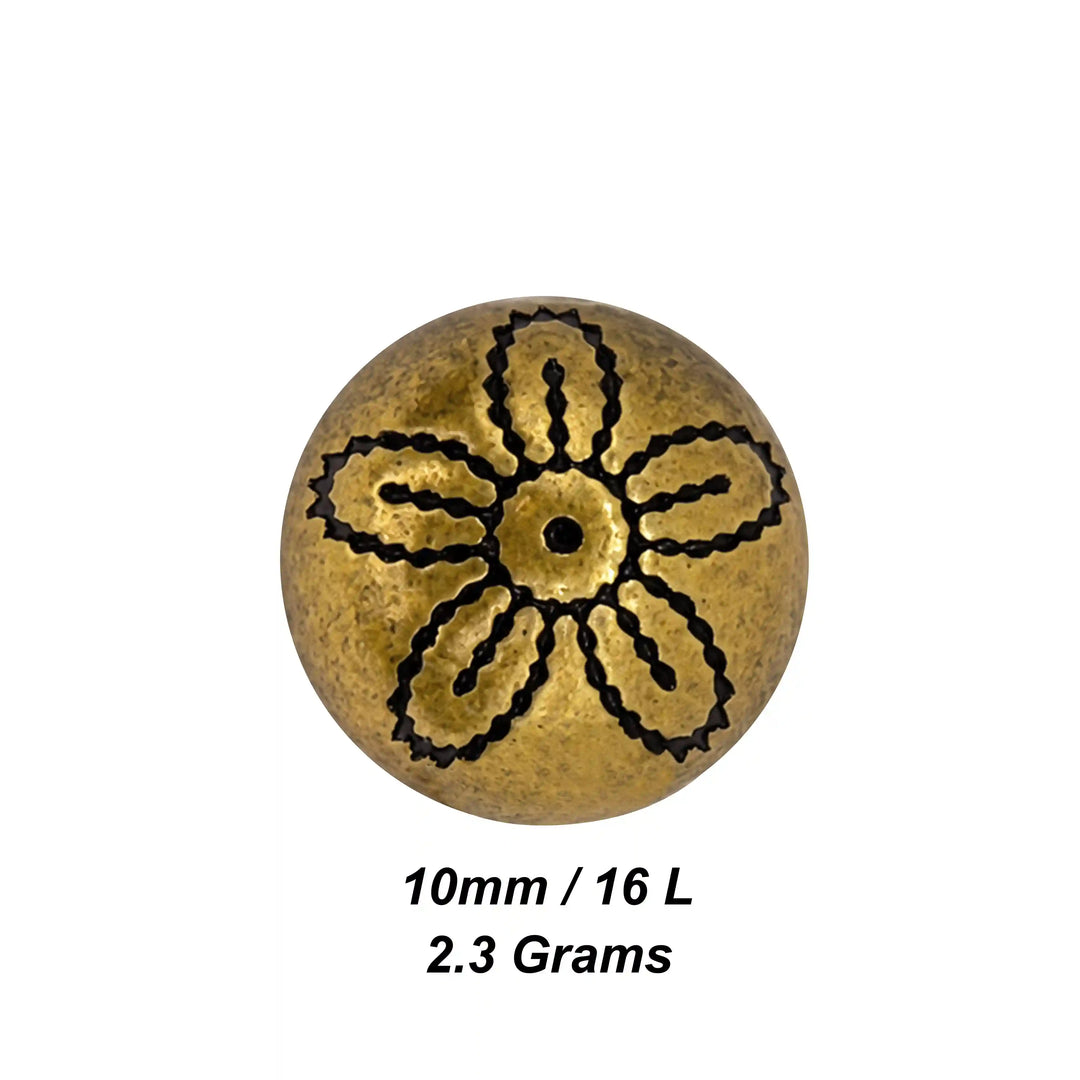 Antique Gold Daisy Line-Art Kurta Button, 10 mm (Pack of 8)