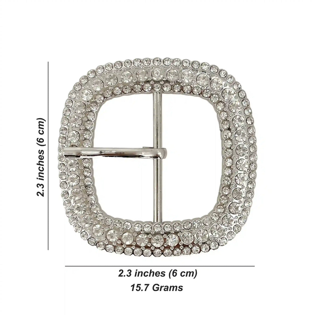 Silver Rhinestone Prong Metal Buckle