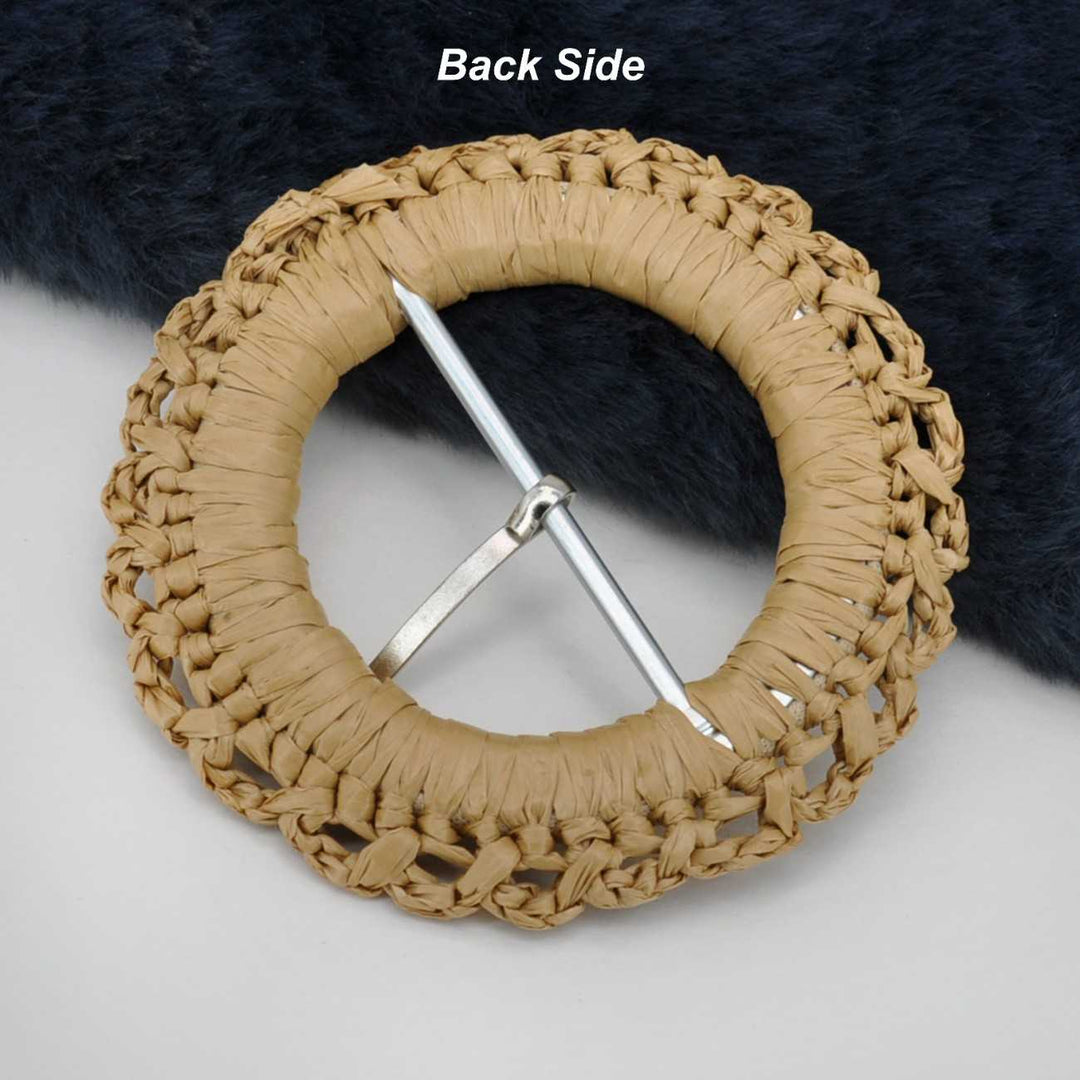 Handwoven Natural Straw Round Raffia Buckle