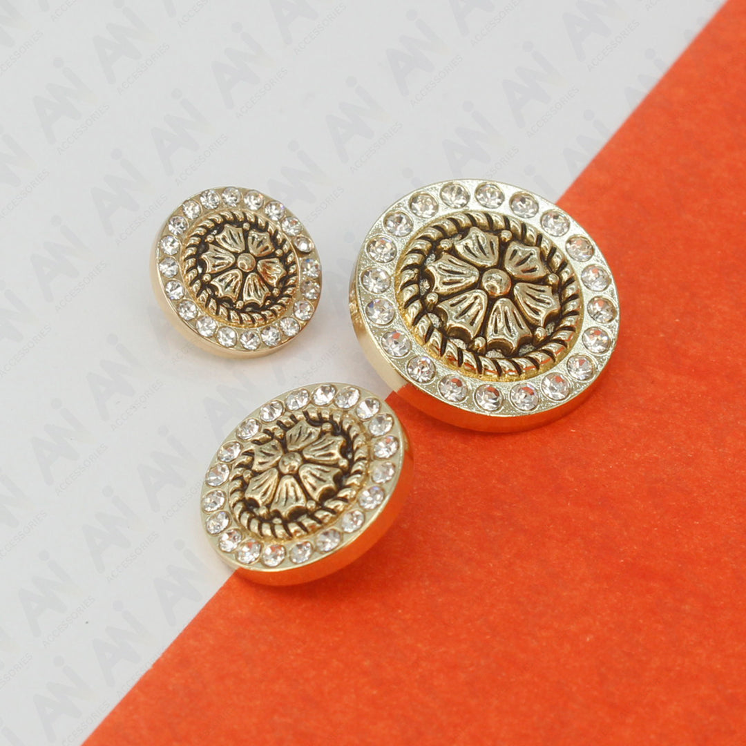 Diamond Surround  Golden Floral  Metal Button