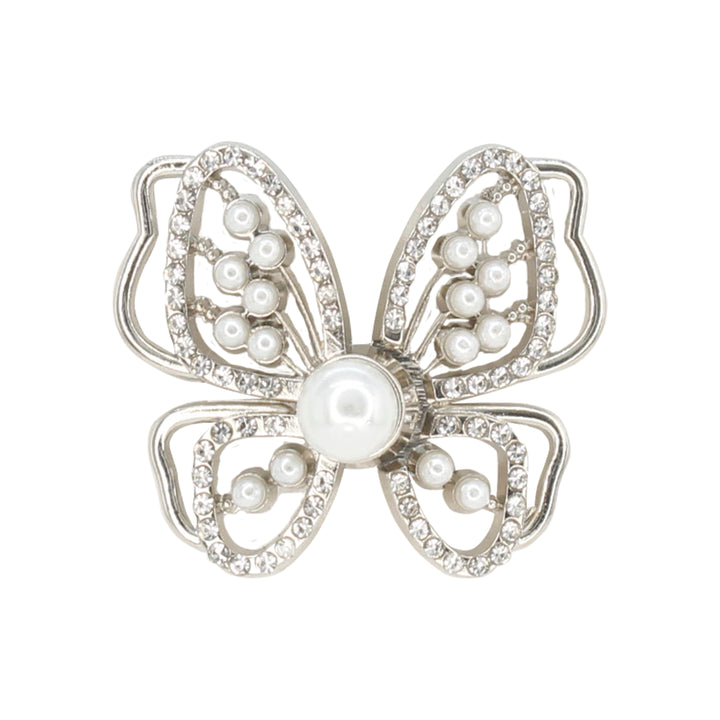 Pearl butterfly wings shaped with rhinestone finish Frog closure metal button