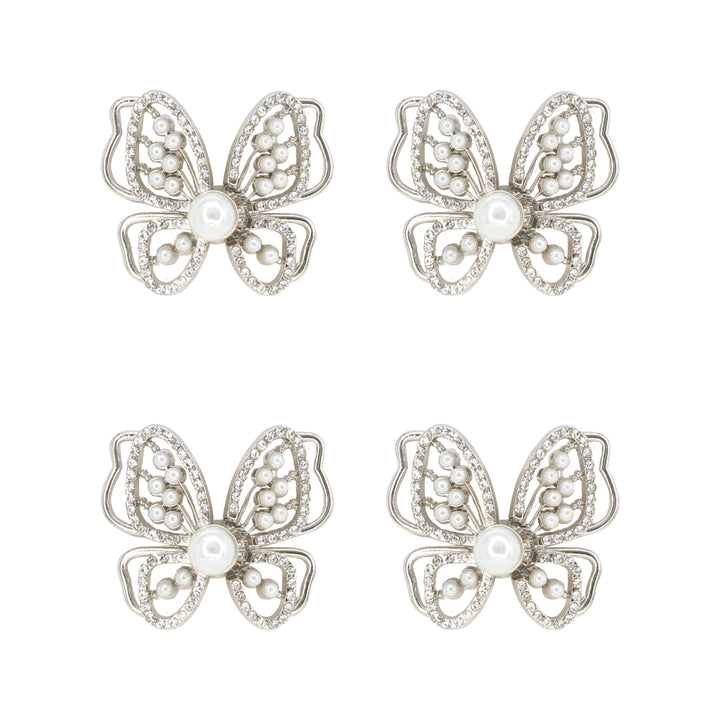 Pearl butterfly wings shaped with rhinestone finish Frog closure metal button