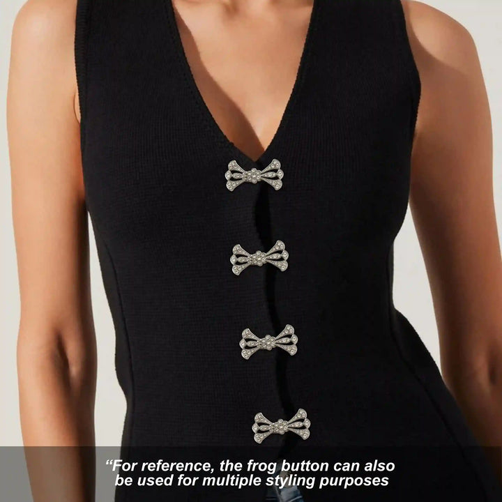 Bow Style Rhinestone Metal Frog Closure Buttons