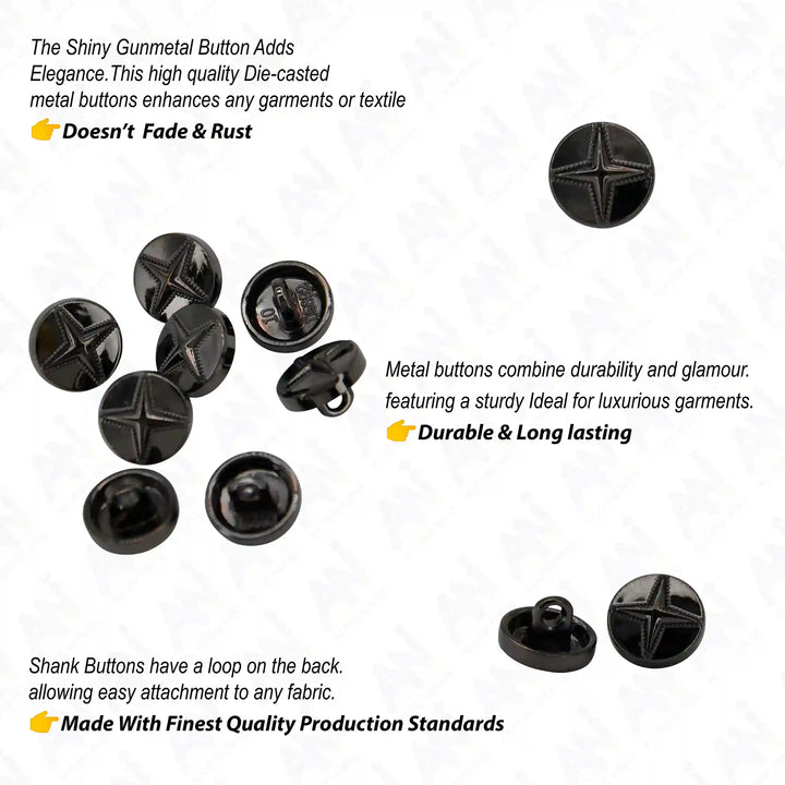 Starburst 10mm Metal Shirt Buttons