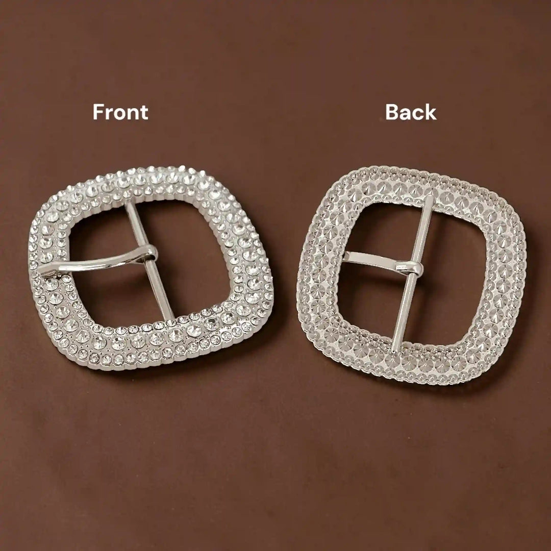 Silver Rhinestone Prong Metal Buckle