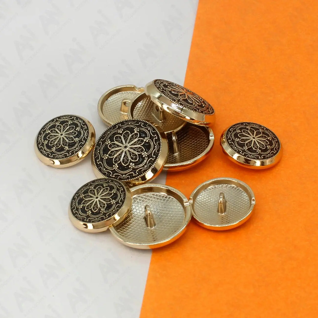 Gold and Black Floral Shank Metal Buttons | 20mm(32L) & 25mm(40L)