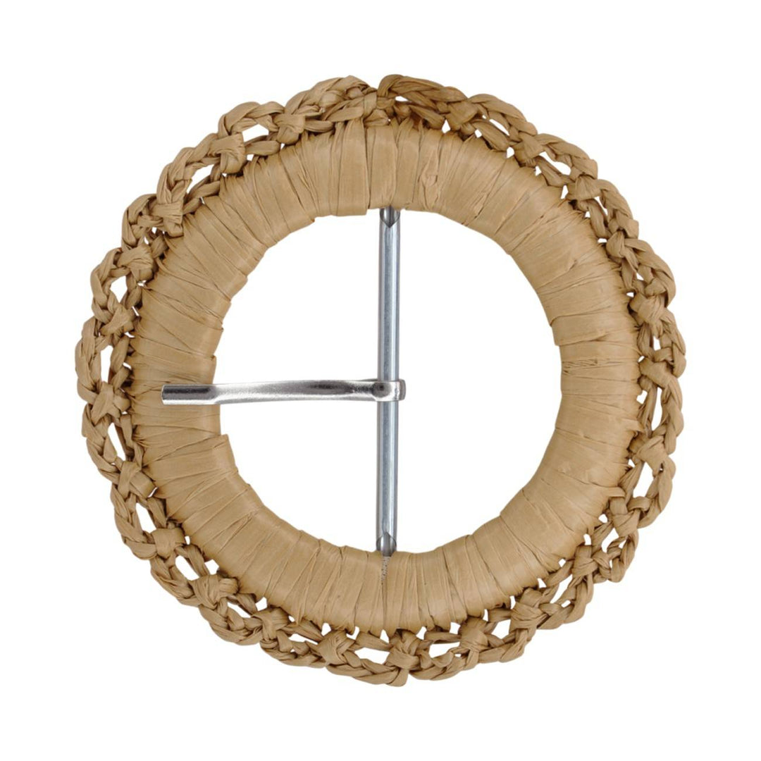 Handwoven Natural Straw Round Raffia Buckle