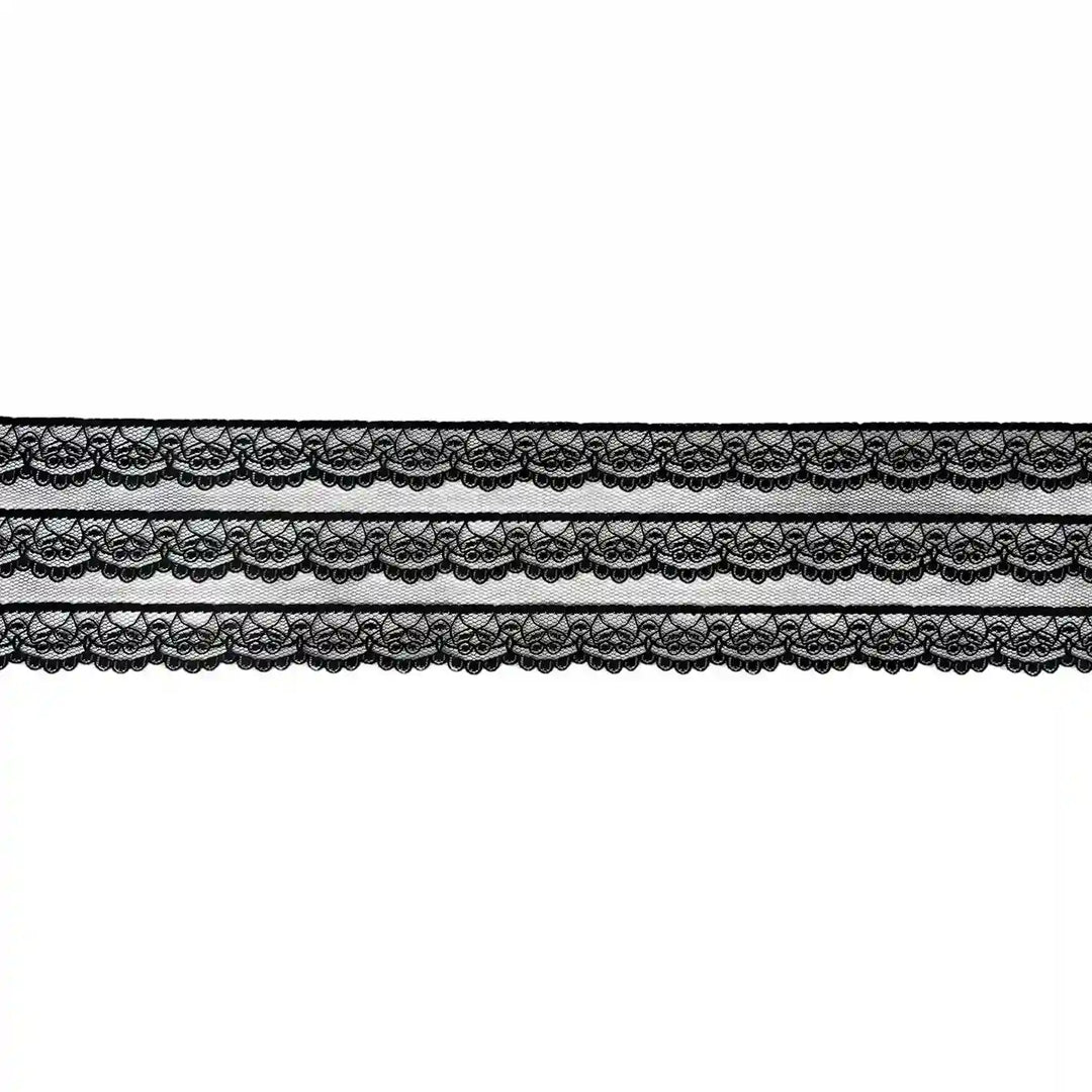 Black Multi-Striped Floral Lace | 5 Meters | SLU-B8