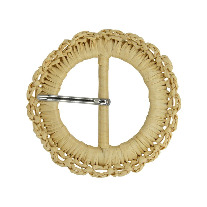 Handwoven Natural Straw Round Raffia Buckle