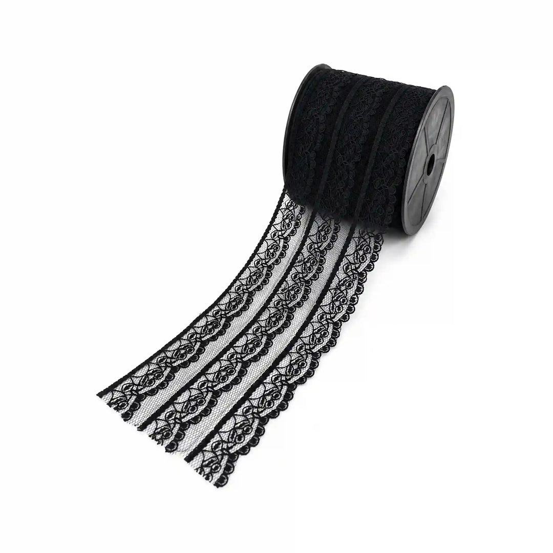 Black Multi-Striped Floral Lace | 5 Meters | SLU-B8