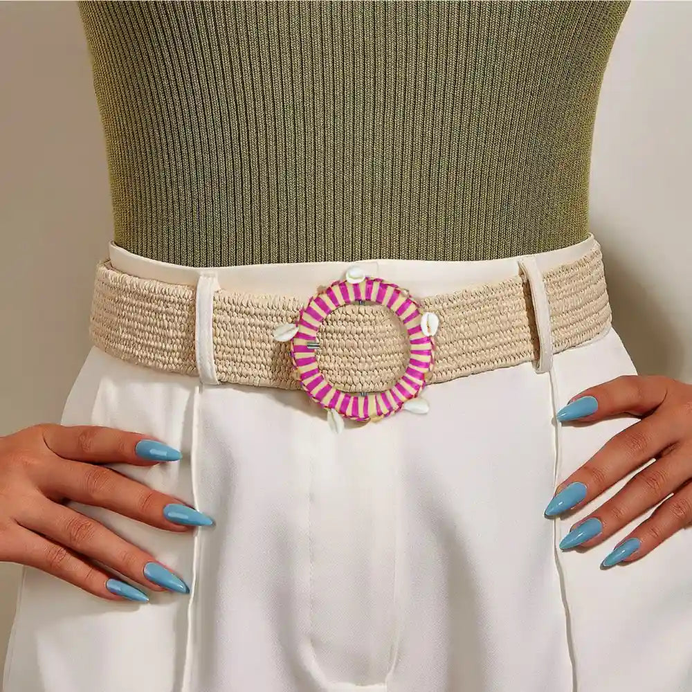 Traditional Raffia Wrapped Decorative Buckle | 5.4cm & 7cm