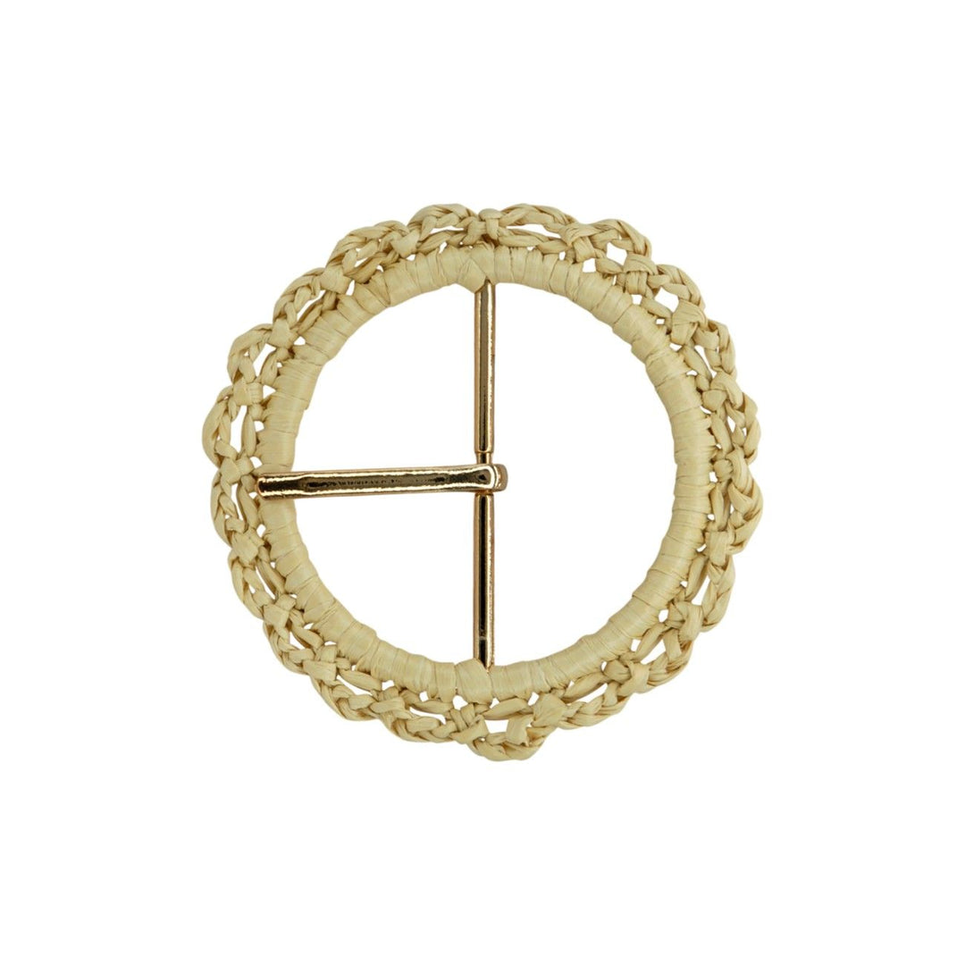 Handwoven Natural Straw Round Raffia Buckle