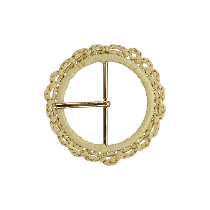 Handwoven Natural Straw Round Raffia Buckle