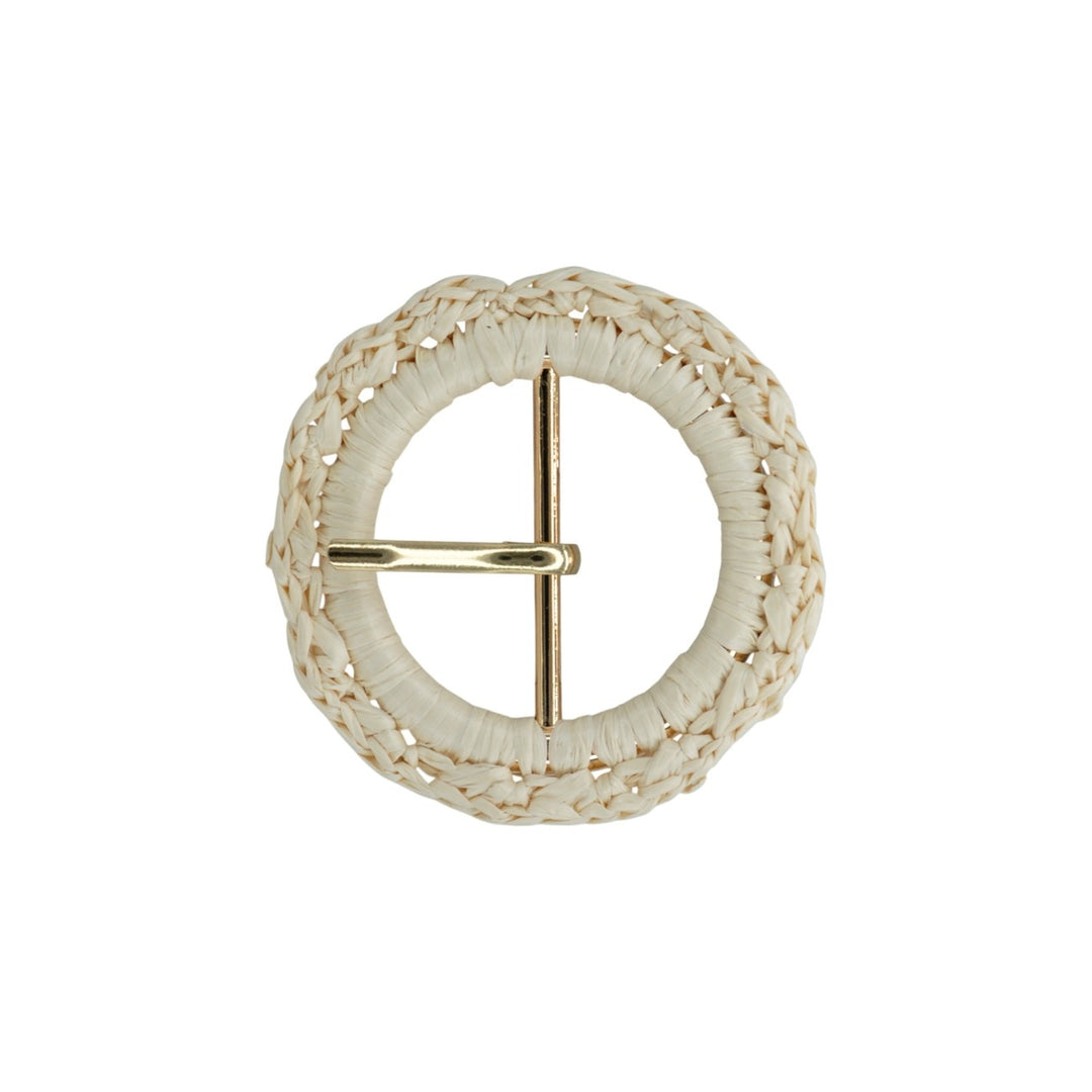 Handwoven Natural Straw Round Raffia Buckle