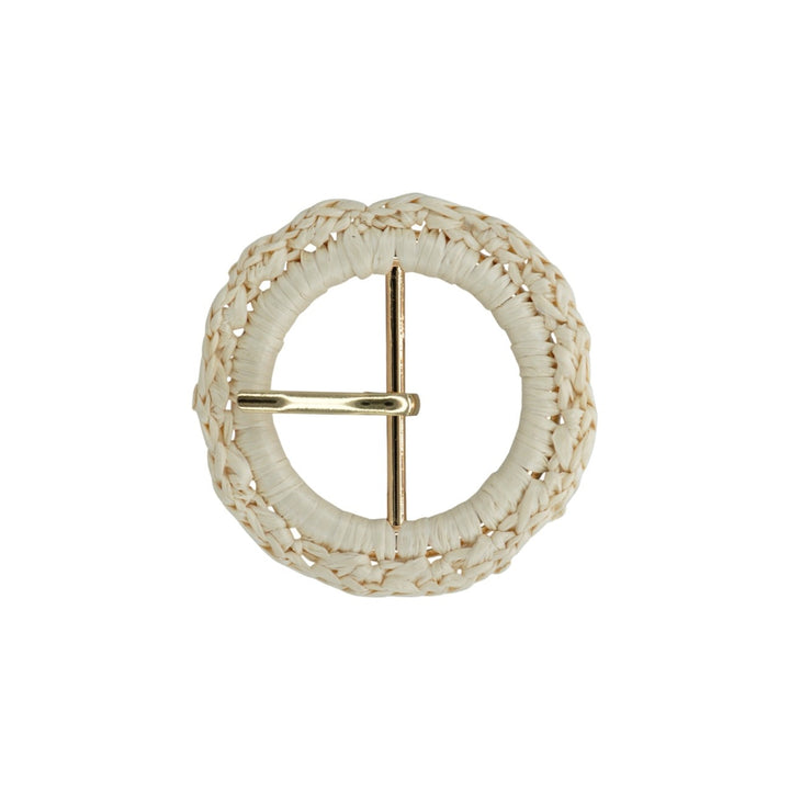 Handwoven Natural Straw Round Raffia Buckle