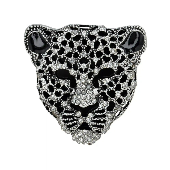 Panther Leopard Head Rhinestone Brooch