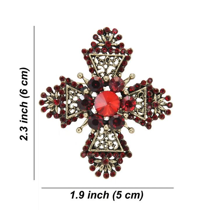 Baroque Red Crystal Filigree Cross Brooch