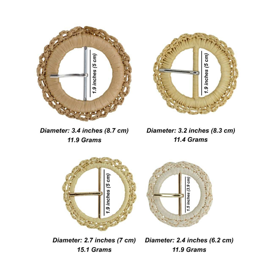 Handwoven Natural Straw Round Raffia Buckle