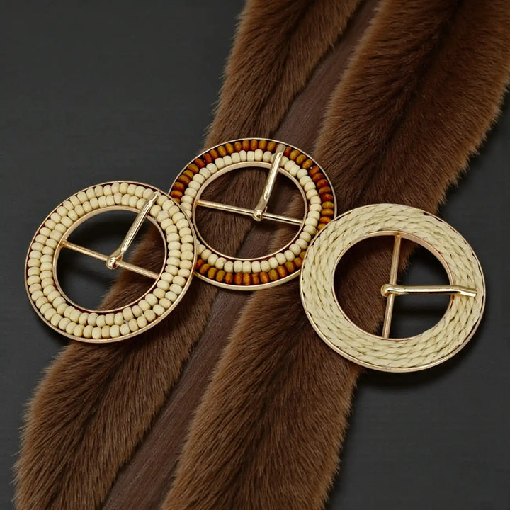 Handcrafted Round Natural Raffia Material Buckle | 3 inches (7.7cm)