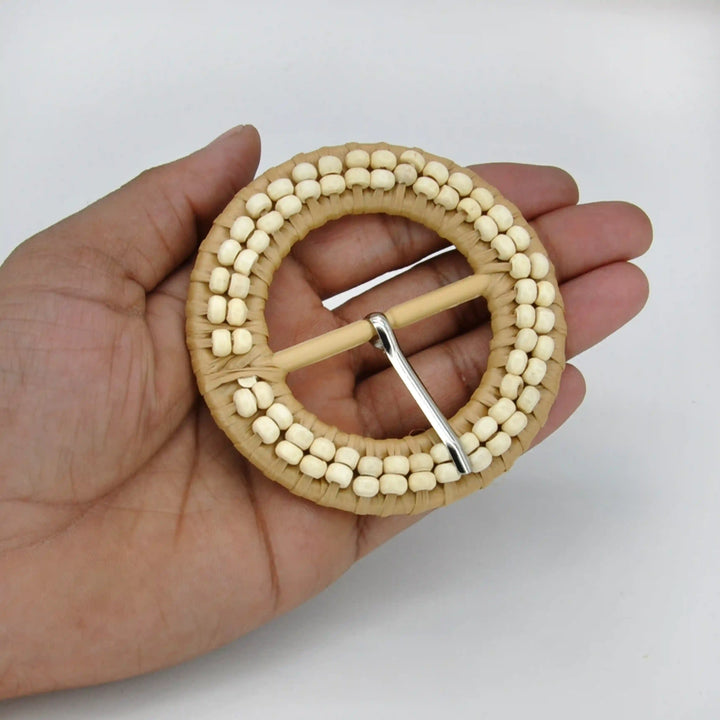 Cognac Beaded Raffia Buckle