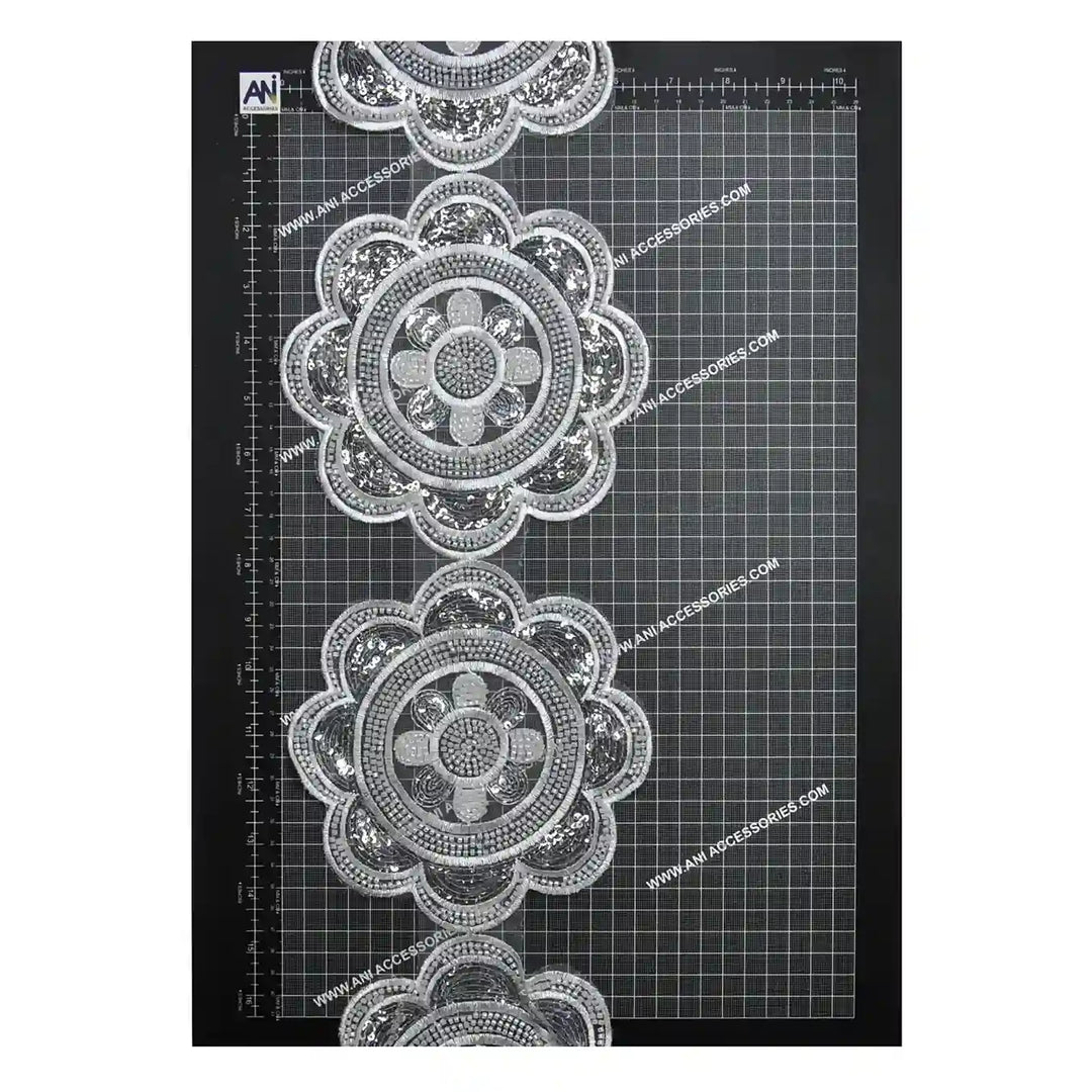 Beaded cut work Floral Chakra Lace Trim on net | 1 meter