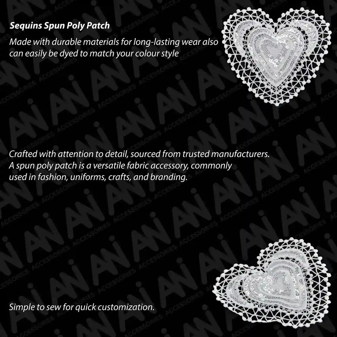 Sequins Heart Shape Cut Work Spun Poly Patch