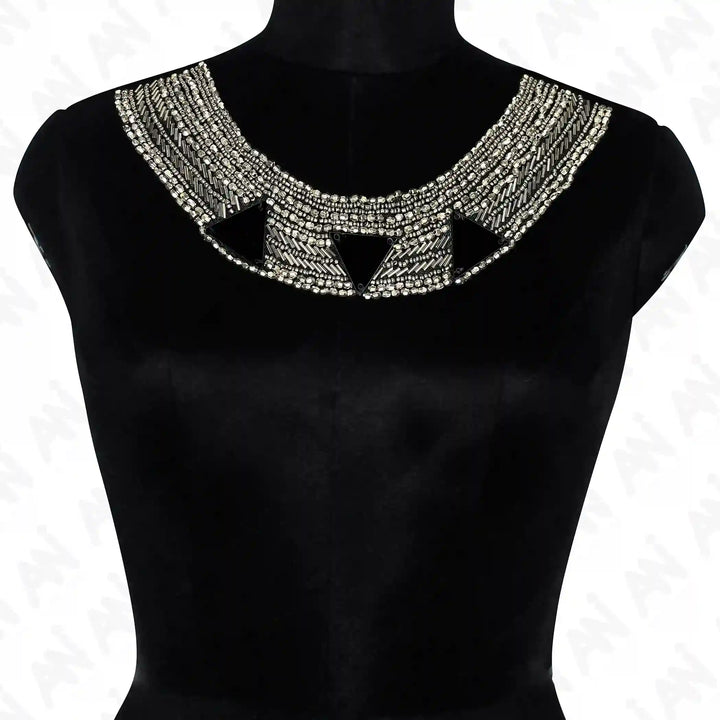 Silver Beaded Round Neckline