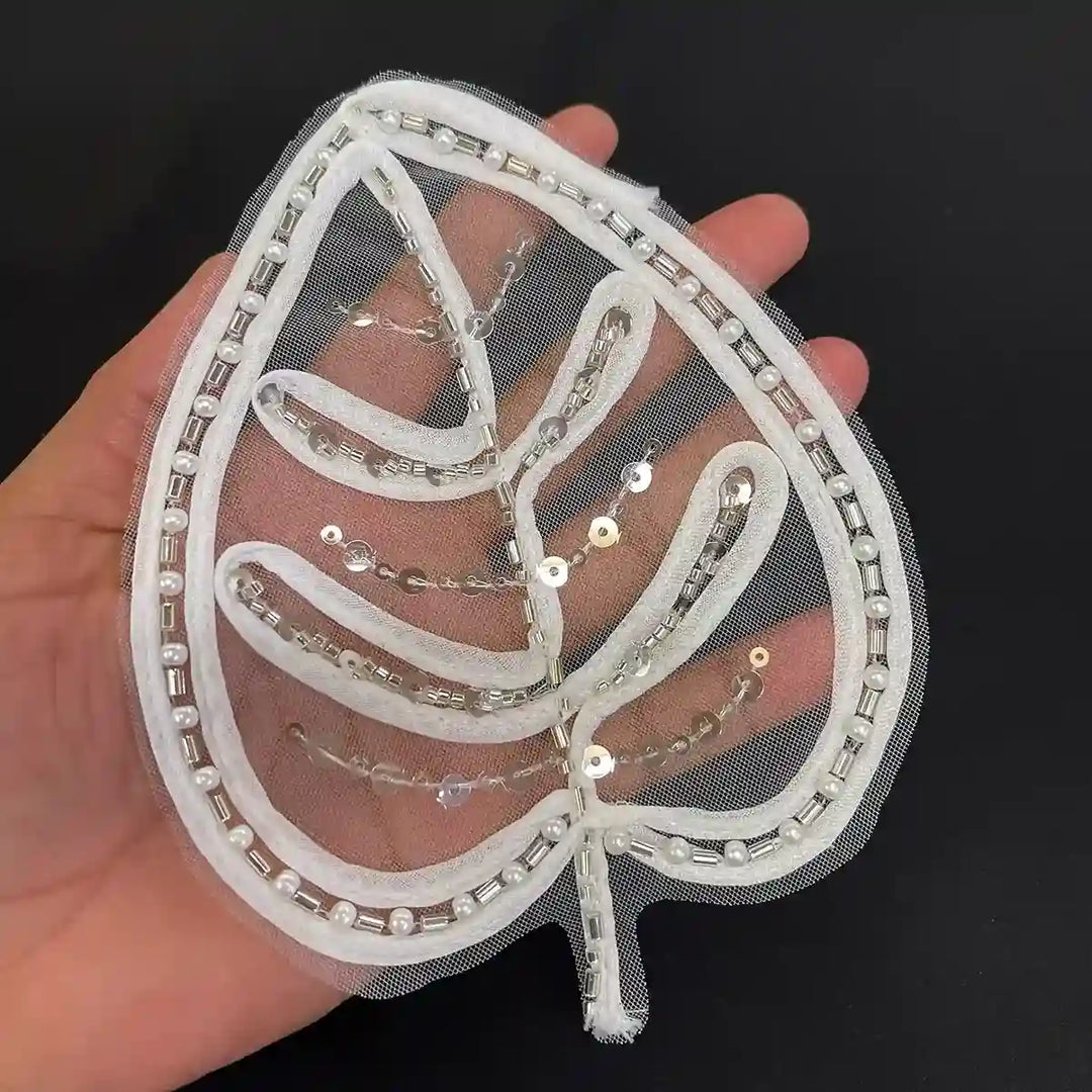 Couture Monstera Leaf Beaded Appliqué Patch