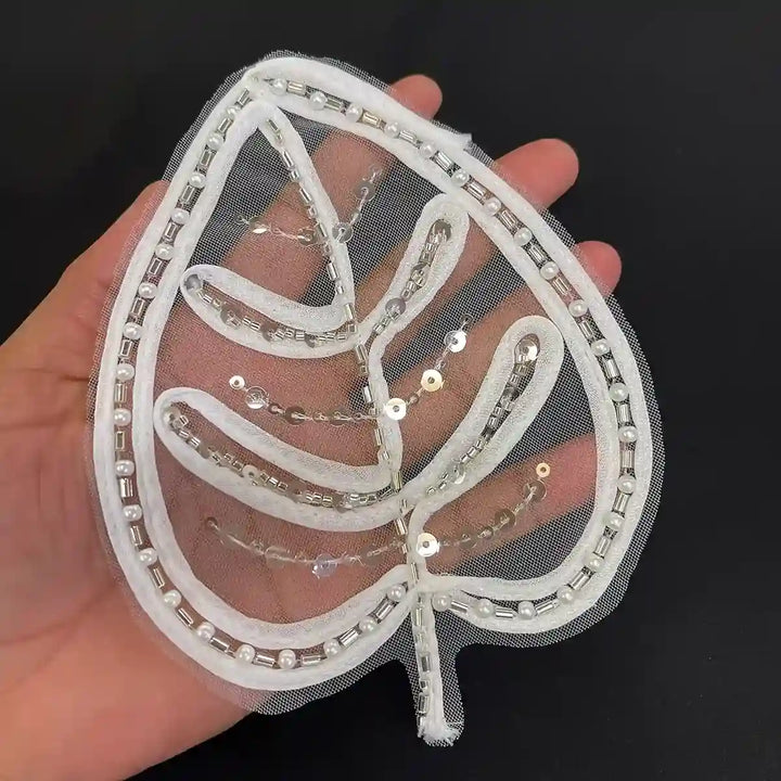 Couture Monstera Leaf Beaded Appliqué Patch