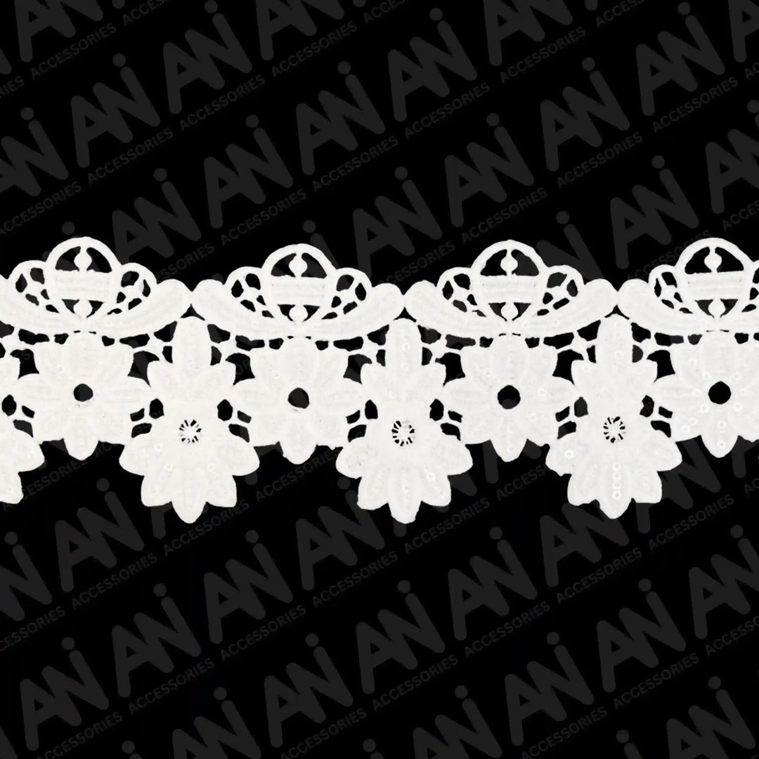 Broad Scalloped Floral Borders Sequins Lace | 2 Meter