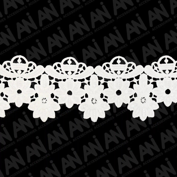 Broad Scalloped Floral Borders Sequins Lace | 2 Meter