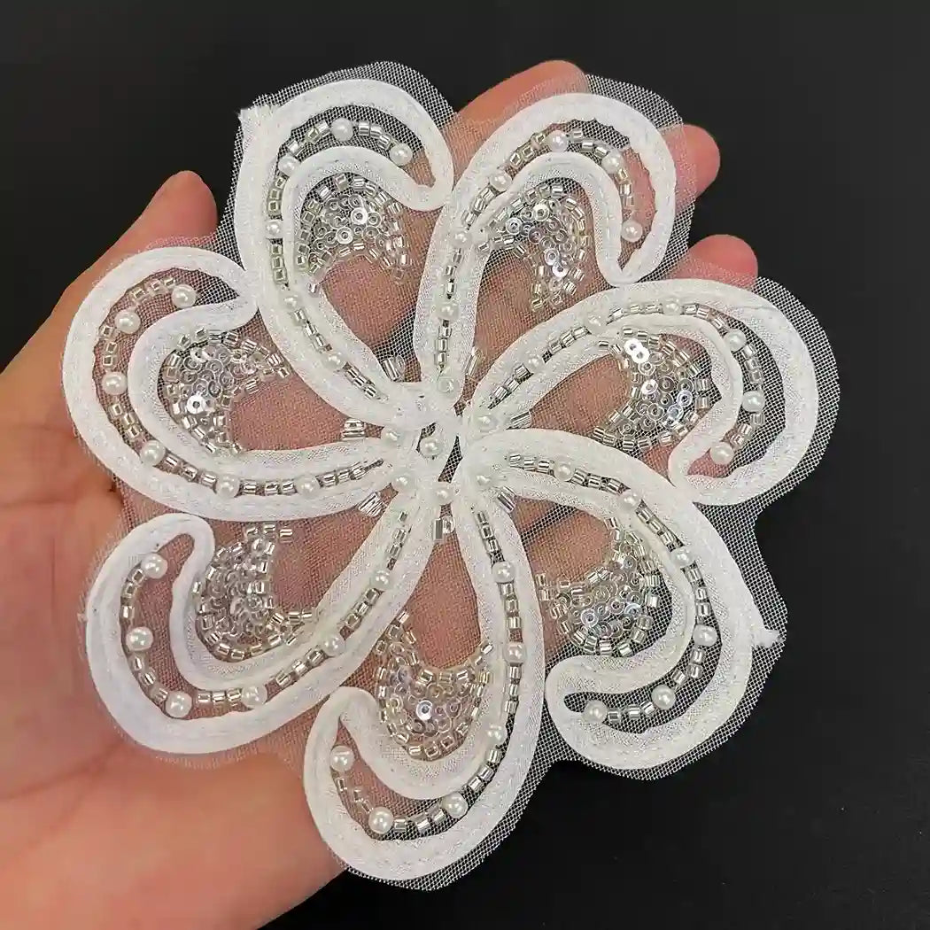 Couture Beaded Swirl Floral Appliqué Patch