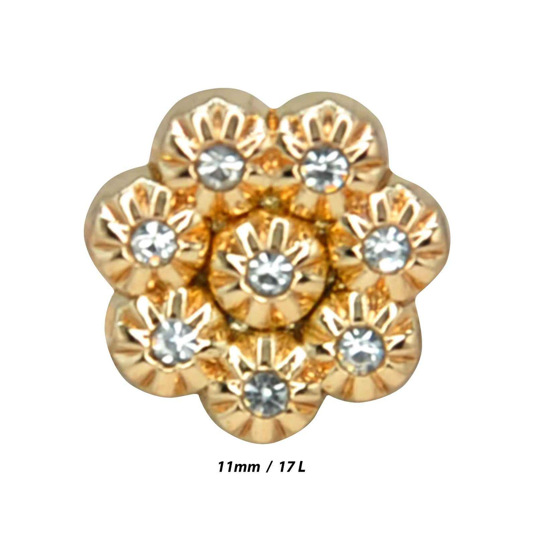 Premium Gold Rhinestone Floral Metal Button | 11mm (17L)