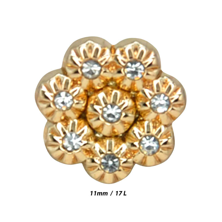 Premium Gold Rhinestone Floral Metal Button | 11mm (17L)