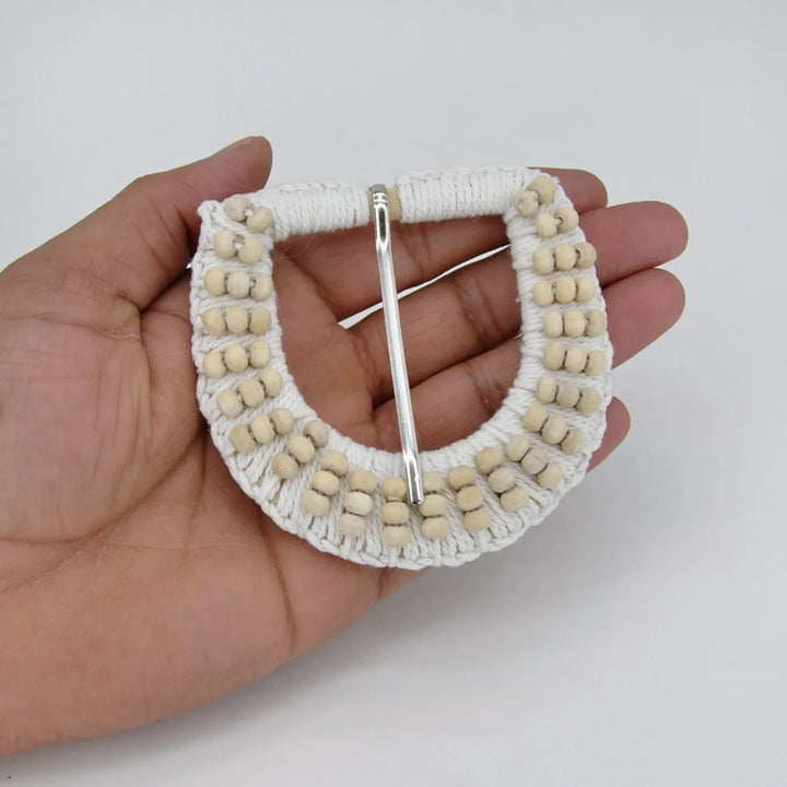 Ivory Beaded C & D Shape Buckle with Gold Finish