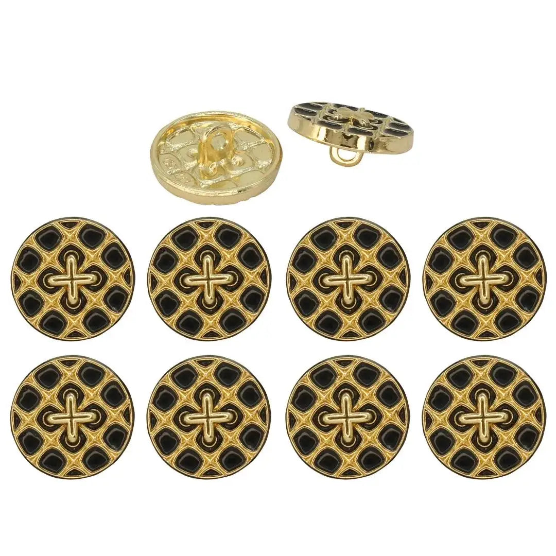Monochrome Cross Design Metal Buttons | 12mm(20L) & 18mm(28L)