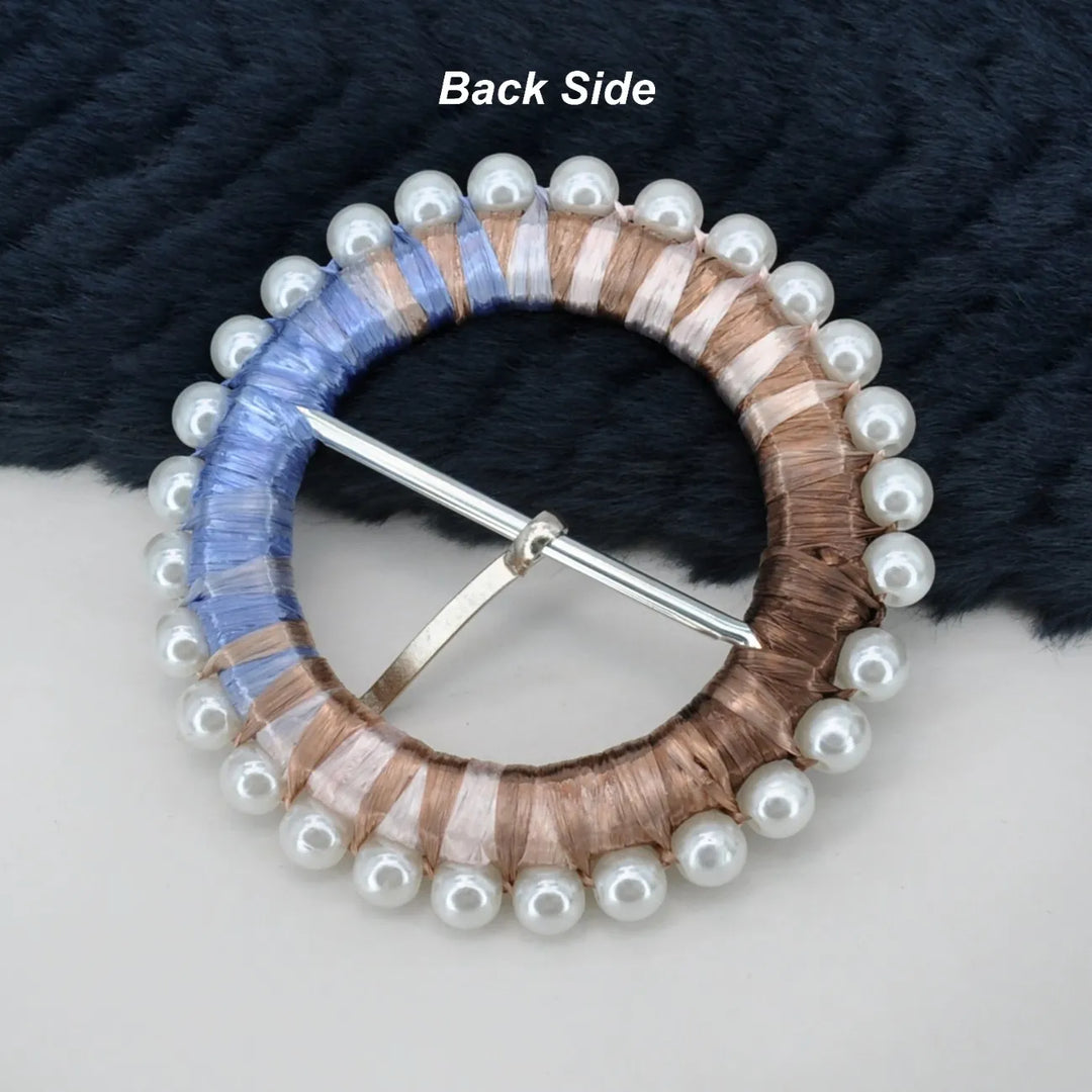 Multicolor Raffia Pearl Ring Buckle | 3.3 inches (8.5cm)