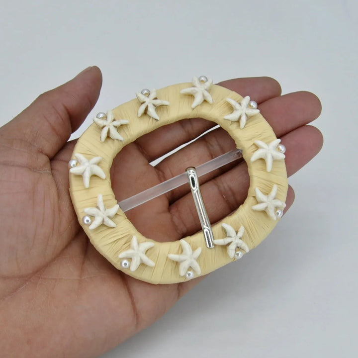 Starfish Embellished Raffia Buckle | 3.3 inches (8.5cm)
