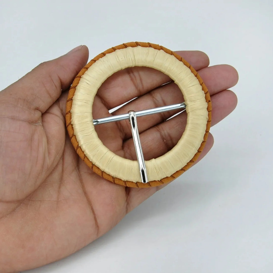 Beige Raffia Wrapped Ring Buckle | 3 inches (7.8cm)