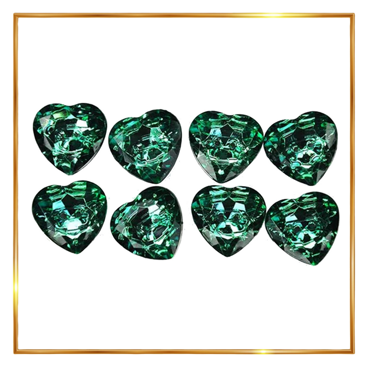 Radiant Dark Green Crystal Heart-Shaped Acrylic Buttons(Pack of 8 Buttons)