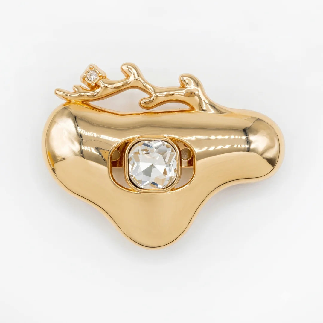 Floral Branch Crystal Studded Gold Fixed Buckle