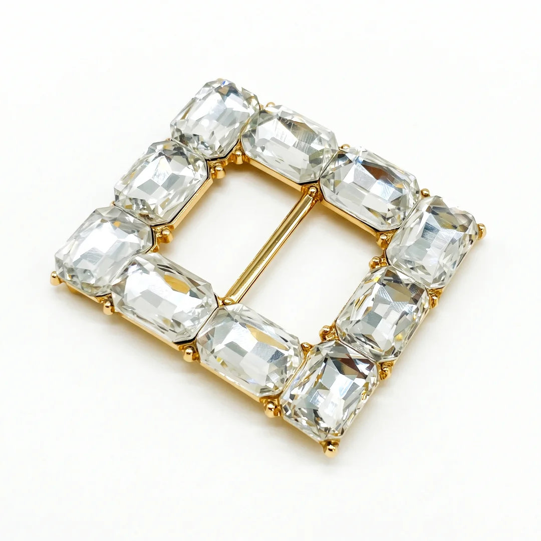 Emerald Cut Crystal Studded Square Belt Buckle