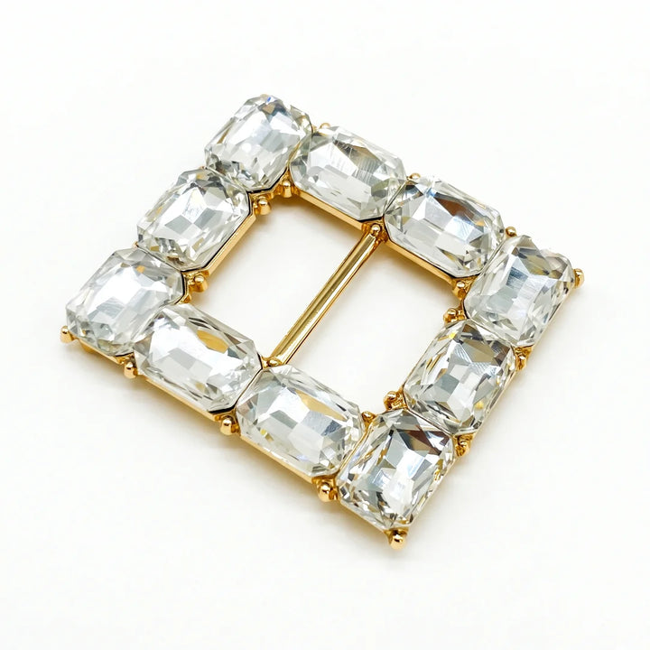 Emerald Cut Crystal Studded Square Belt Buckle