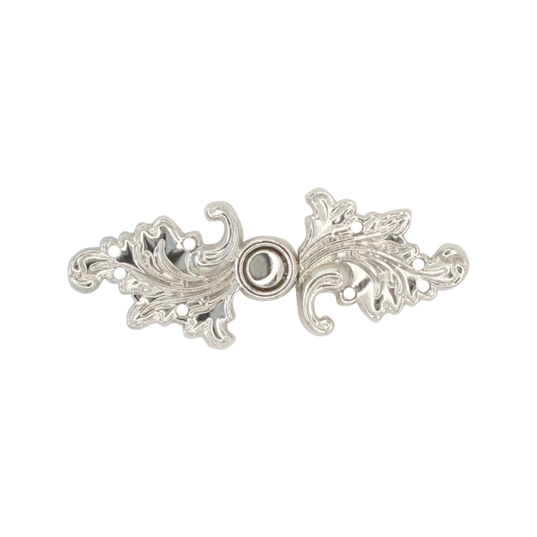 Silver Floral With Leaf Frog Closure Metal Buttons