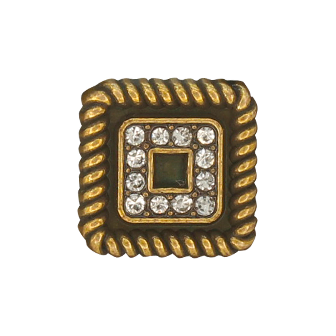 Square Button with Rope Trim and Rhinestones