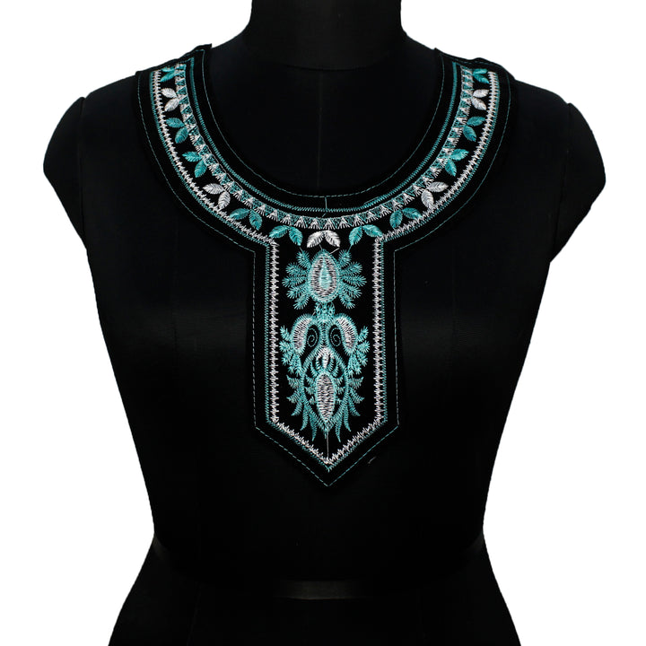 Teal and Silver Neckline Applique